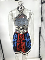 Bohemian Print Halter Neck Mini Dresses Women Sexy Backless Leace-up Beach Vacation Dress Fashion Beachwear Vestidos Summer New