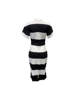 Summer women's fashionable lapel contrasting color slim fit slit dress