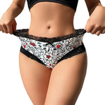 1pcs Low Waist Print Decor Sexy Lace Women's Panties Patchwork Elegant Sexy Lingerie Breathable Comfortable Fashion Lady Briefs