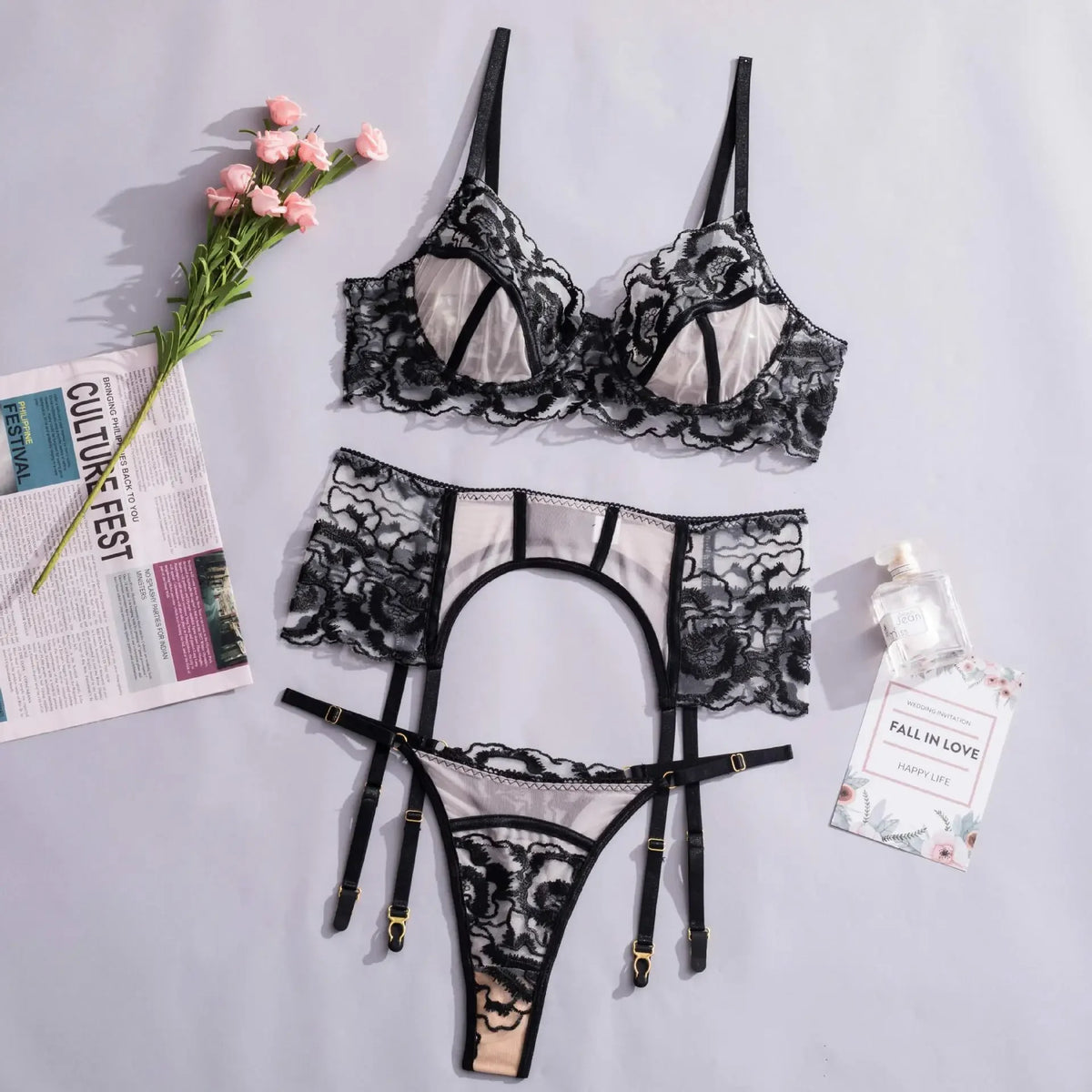 Toucheart Sexy Lingerie Set Mesh Lace Patchwork Sexy Underwear with Ring Waist Seal Women's Underwear Exotic Style Sexy Suit New