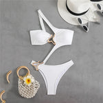 Sexy Black One Shoulder Swimwear One Piece Swimsuit Women 2026 Hollow Out Monokini Metal Ring High Cut Bathing Suit Swim Wear