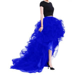 Solid Color Skirt Women Tulle Puffy High-Waist Elastic Waistband High-Low Hem Wedding Planning Gown Skirt Party Dress