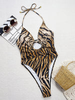 DEKA Women Hollow One Piece Swimsuits Leopard Print Bikini Wear For Bow Tie Bathing Suit Swimwears