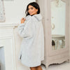 Winter Women Relax Style Lamb Fleece Nightdress, Turtleneck Half Zip Oversized Drop Shoulder Long Sleeve Split Hem Loungewear