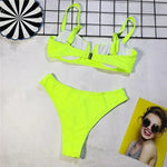 Sexy Ribbed Underwired V-bar Bikini Women Swimsuit Female Swimwear Two-pieces Bikini Set High Cut Bathing Suit Swim Beach Wear