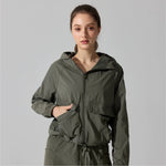 Outdoor Windproof Mountaineering Jacket Women Fashion Lightweight Sun Protection Sports Hooded Top Casual Loose Hiking Yoga Suit