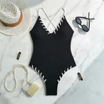 5 Colors V Neck Ribbed Cross Back One Piece Swimsuit Women Swimwear Female High Leg Cut MonokiniBather Bathing Suit Swim V6278