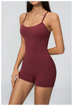 New Cross Back Yoga Jumpsuit Women Tight Sleeveless Hollow Out Sports One Piece Suit Butt-Lifting Shorts Fitness Bodysuits