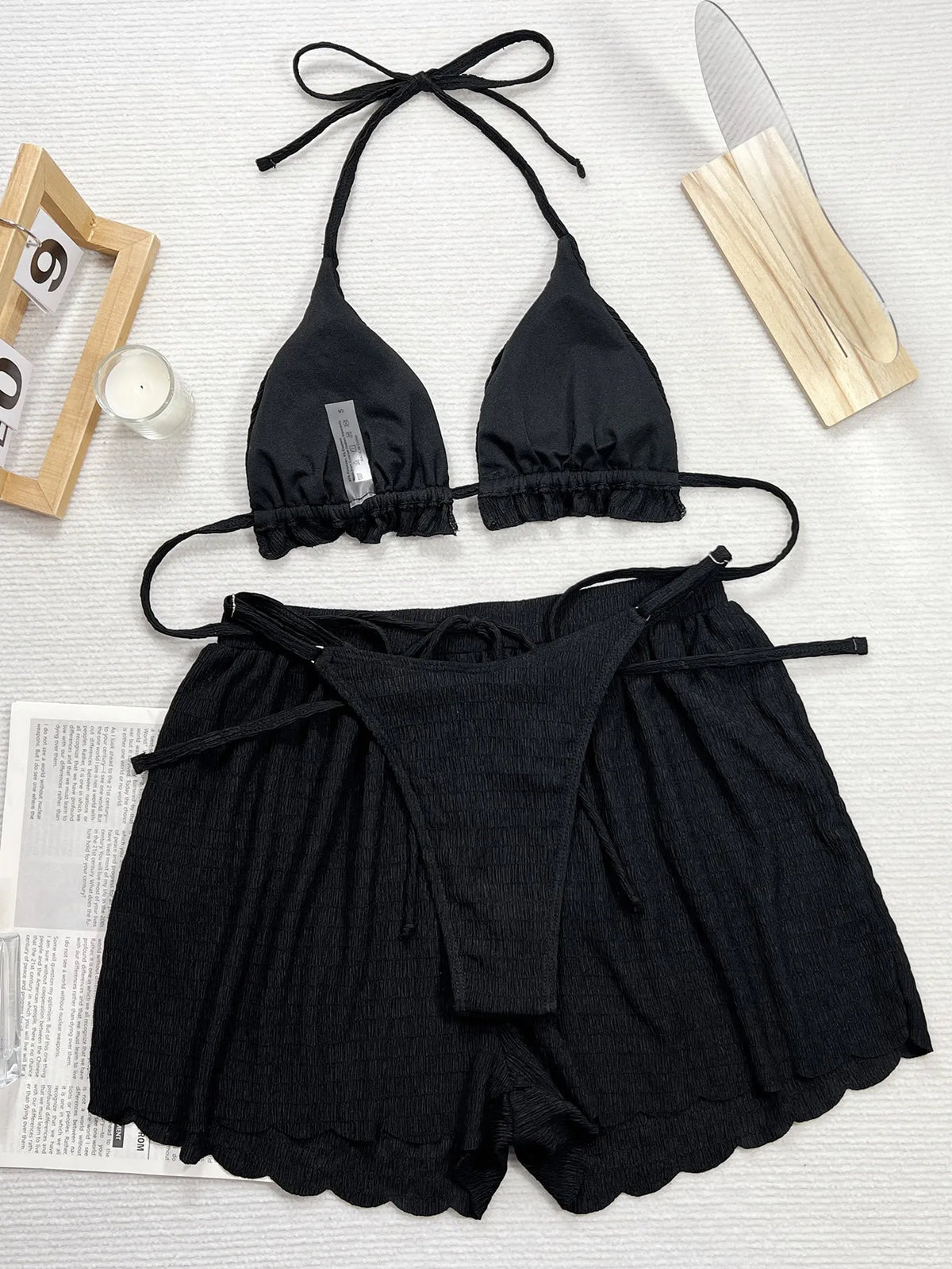 DEKAWomen 3 Piece Bikinis Set Halter String Push Up Swimsuit Backless Cute Beach Outfit Bathing Suit Swimwear Biquinis