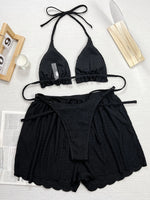 DEKAWomen 3 Piece Bikinis Set Halter String Push Up Swimsuit Backless Cute Beach Outfit Bathing Suit Swimwear Biquinis