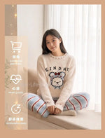 Cartoon Rabbit Jacquard Striped Pants Loose Warm Ladies Homewear Sleepwear Loungewear Women Korean Style Cute Soft Pajama Set