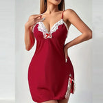 Deep V Bras Sexy Underwear Nightdress Set With Thong Hot Selling Night Intimate Clothing Women Spaghetti Strap Lingerie Pajamas