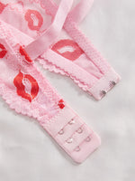 3PCS Sexy Lace Lip Print Women Lingerie Set Hollow Out Mesh Unlined Underwire Bra Bow & Rhinestone Sexy Bras