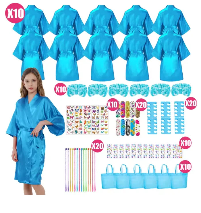 6-15Pcs Spa Party Robes for Girls Supplies Favors Kids Gowns Robe Soft Spa Headband Sleepover Birthday Party