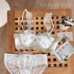 Pure Desire Minimizer Bra Rabbit Ear Cup Ultra Thin Support for Large Bust Retro Embroidered Lace Lingerie Set Women S-XL MOYISU
