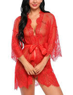Women Sexy Lingerie Erotic Transparent V-Neck Nightwear Babydoll Robe G-string Costume Kimono Robe Lace Sleepwear Dress