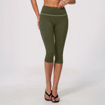 Hip Lifting Midi Length Yoga Pants Women Contrast Color Gym Sports High Waist Capri Trousers Breathable Fitness Running Leggings