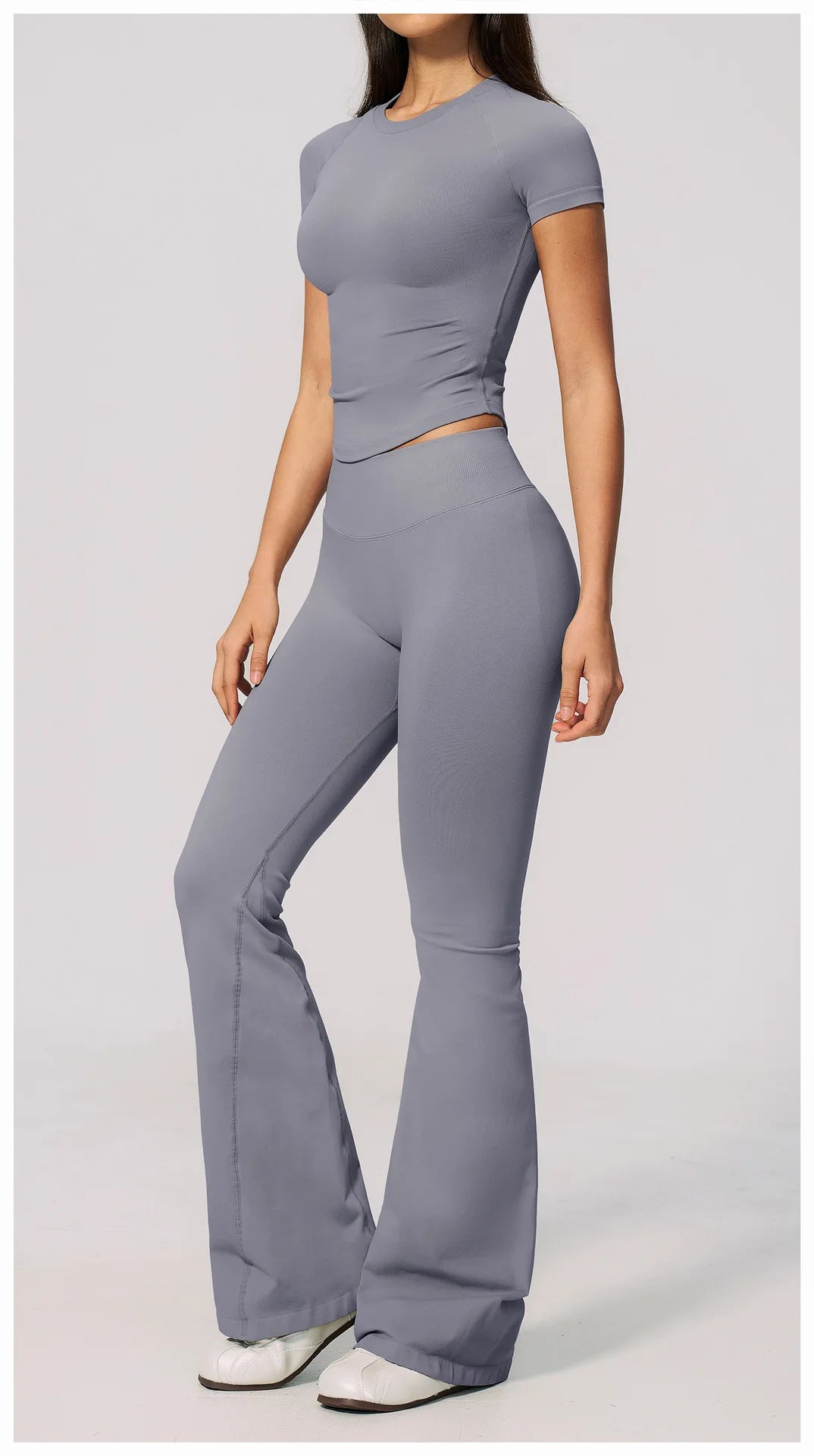 Seamless High Elasticity Yoga Sets Women Short Sleeve O Neck Sports T Shirts Workout Outfits Running Wide Leg Pants Fitness Suit