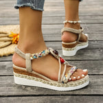 Fashion T-Strap Platform SandalsWomen New Mix Color Elastic Band Wedge Sandals Woman Summer Daily Open Toe Sandalias Female
