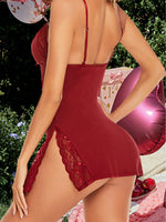1pc Sexy Lace Trimmed Milk Silk Nightgown, Comfortable Lingerie