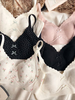 French Sweet Cute Print of flowers Underwear Women Sexy Ultra Thin Seamless Bra Summer Ice Silk Comfort Lingerie Wire Free Bras