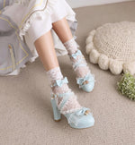 Girls Lace Strap Women 9cm High Heels Mary Jane Pumps Party Wedding Dress Princess Lolita Shoes Blue White Ankle Sandals 33-46