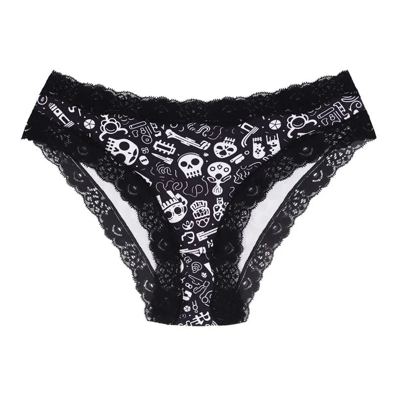 1 Pc Printed Lingerie for Women Sexy Lace Edge Wrapped Hip Underwear Halloween Themed Comfortable and Breathable Triangle Pants