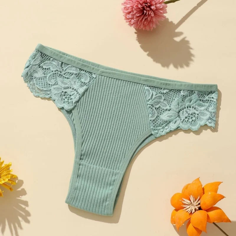 4Pcs/Set Women Cotton Low-Rise Briefs Lace Trims Brazilian Panties Sexy Lingerie Stretchy Underwear Female Underpants S-L