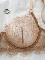 Ladies' Basic Style Thin Lace Bra And Panty Set Seamless Single Layer Eyelet Underwear Comfortable Intimate Apparel