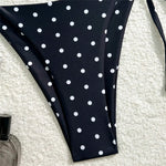 Sexy Black Dot Print Triangle Micro Bikini Thong Set Swimsuit Women 2026 String Halter Swimwear Heart Rhinestones Bikinis Mujer