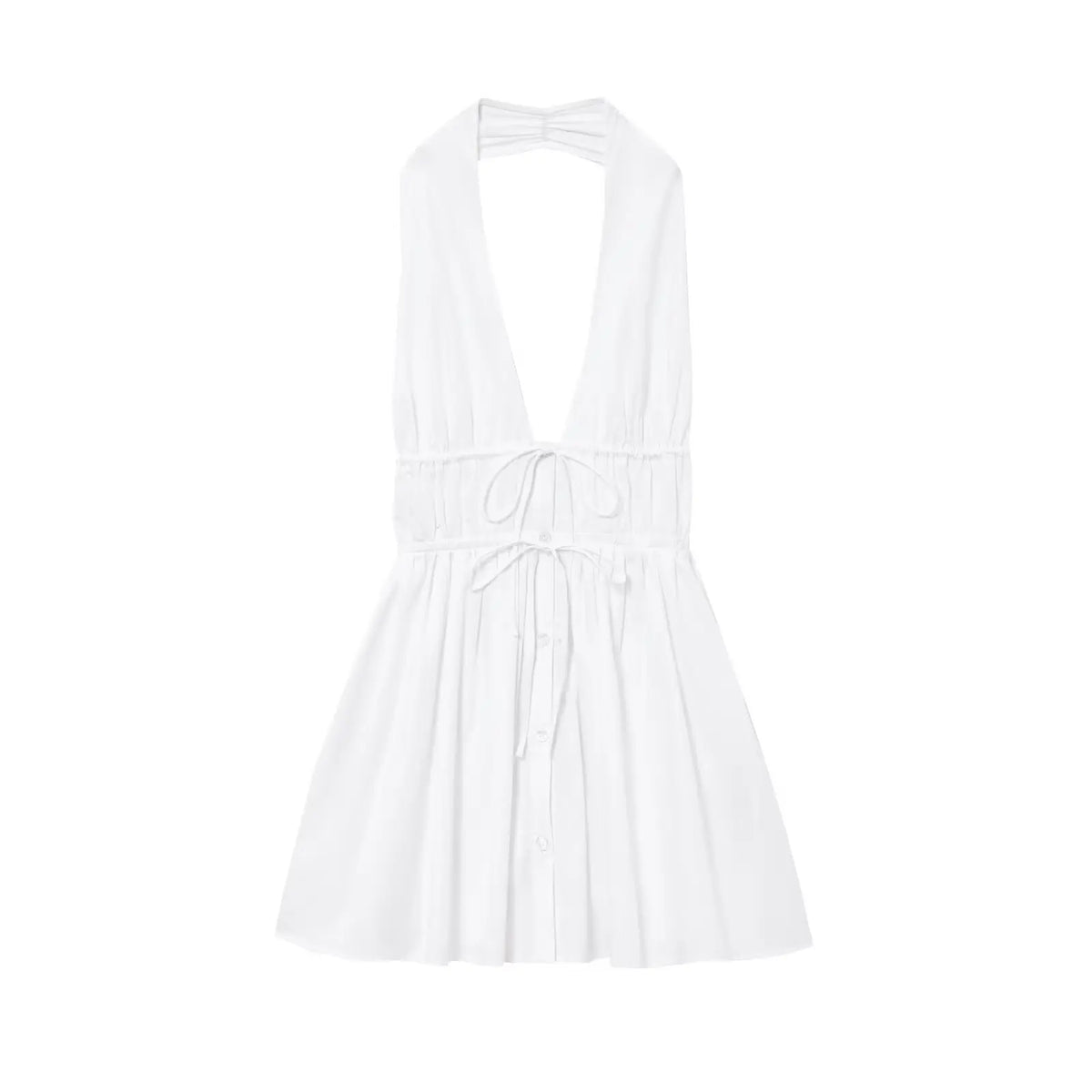 Bowknot White Backless Beach Summer Women's Dress Deep V Neck Cotton Short Vestidos Sexy Sleeveless Halter New in Dress 2025