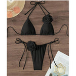 S - XL Sexy 3D Flowers Halter Strappy Bikini Women Swimwear Female Swimsuit Two-Pieces Bikini Set Bather Bathing Suit Swim V5297