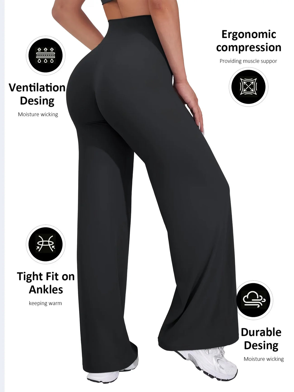 Womens Summer Casual Straight Leg Sports Pants High Waist Stretch Wide Leg Pants Tummy Control Workout Yoga Pants Outdoor Fitnes