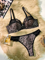 Leopard print Set Sexy Lingerie Set black 2-piece Women's Underwear SetPush Up Bra Set MR3596