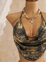 Sexy Hot Stamping Gold Swimwear Women 2026 Collar Split Top Drawstring Side High Waist Bikini Set Summer Bathing Suit Swimsuit