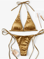 Sexy Satin Halter Brazilian Padded Bikini Female Swimsuit Women Swimwear Two-Pieces Bikini Set Bather Bathing Suit Swim V4966S