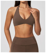 Halter V Neck Yoga Bra Sexy Backless Shockproof Gym Sports Tank Top Quick Dry Workout Fitness Outdoor Gym Running Bra