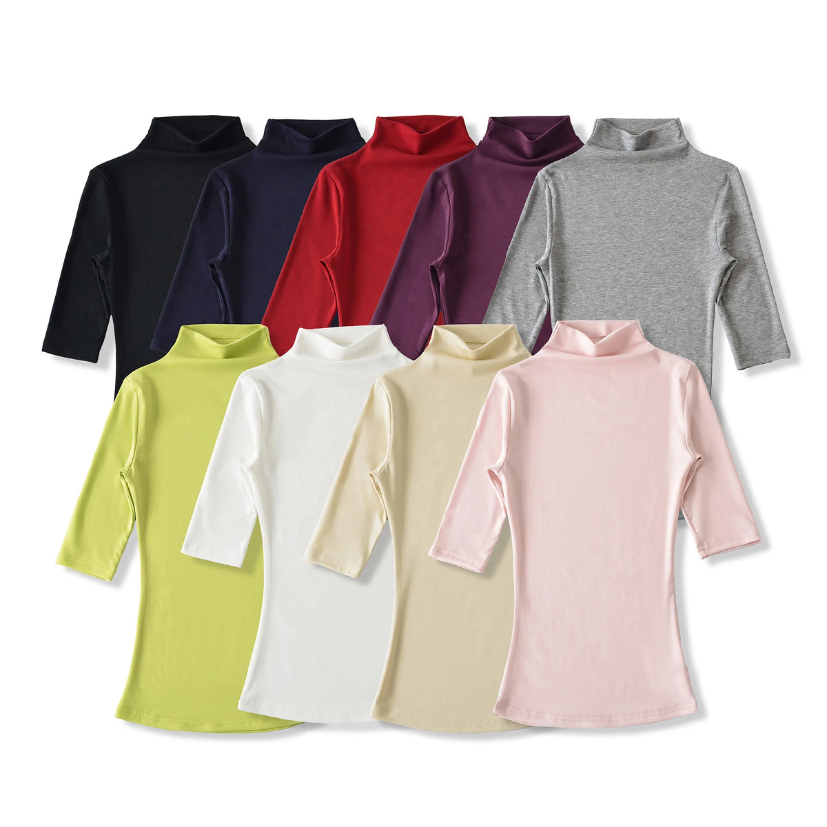 New Pure Desire Style High Neck Slim Fit Base Solid Color Casual T-Shirt Charming For Woman Elegant Fashion Soft T-Shirt M8IL