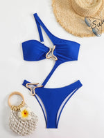 Sexy Black Hollow Out Bikini 2025 Women One Shoulder Metal DesignerBackless Thong One Piece Swimsuit Summer Bathing Suits