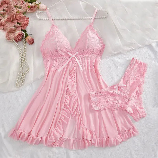 Plus Size Underwear For Women Sexy Thong Nightdress Sets Transparent Underpants A Set Of Female Lingerie Lace Panties Nightgowns
