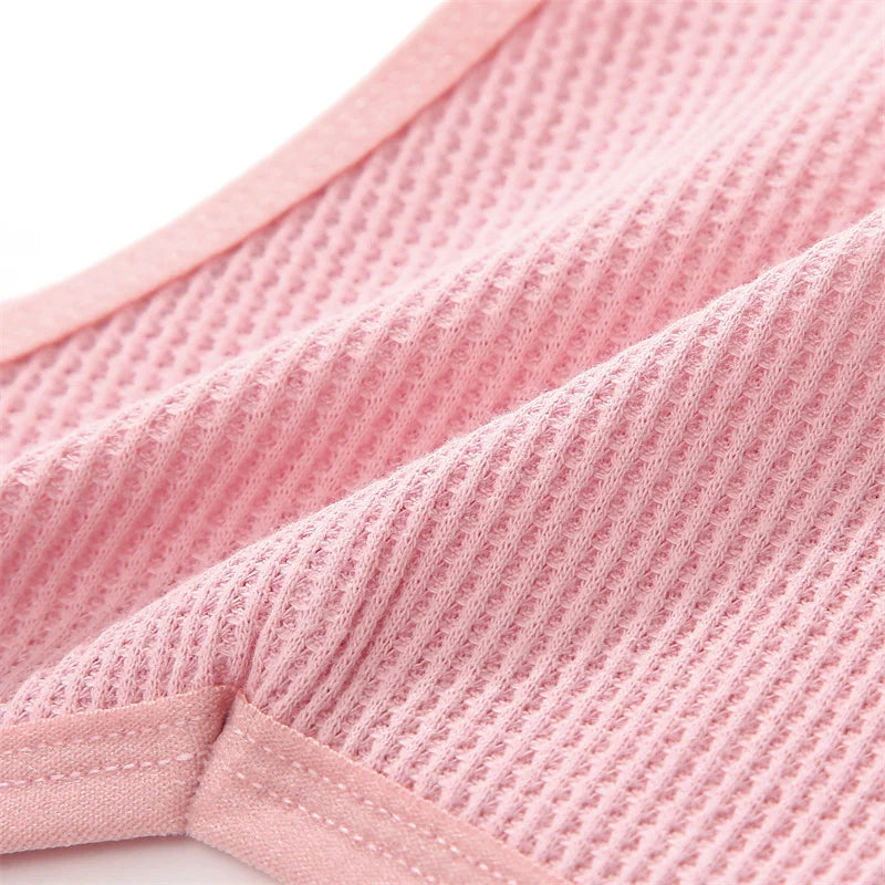 New 7Pcs Women Cotton Waffle Style G-string Panties Ladies Soft Thongs Female S-XL Low-Rise T-Back Panties Bikini Underwear 2024