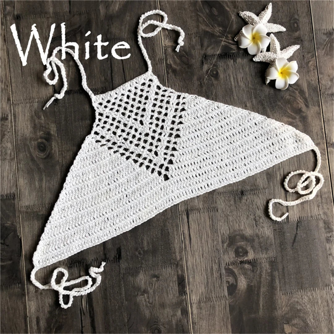 6 Colors Crochet Knitted Halter Bikini Top Female Swimsuit Women Swimwear Bather Bathing Suit Swim Hollow Out Beach Top V4192