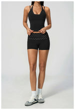 Quick Drying Polka Dot Patchwork Yoga Sets Women Hanging Neck Slim Shockproof Sports Tank Top Gym High Waist Shorts Fitnss Suit