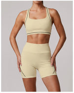 Color Blocking Yoga Sets Women's Tracksuit Hanging Neck Shockproof Sports Vest Hip Lifting Shorts Gym Running Fitness Suits