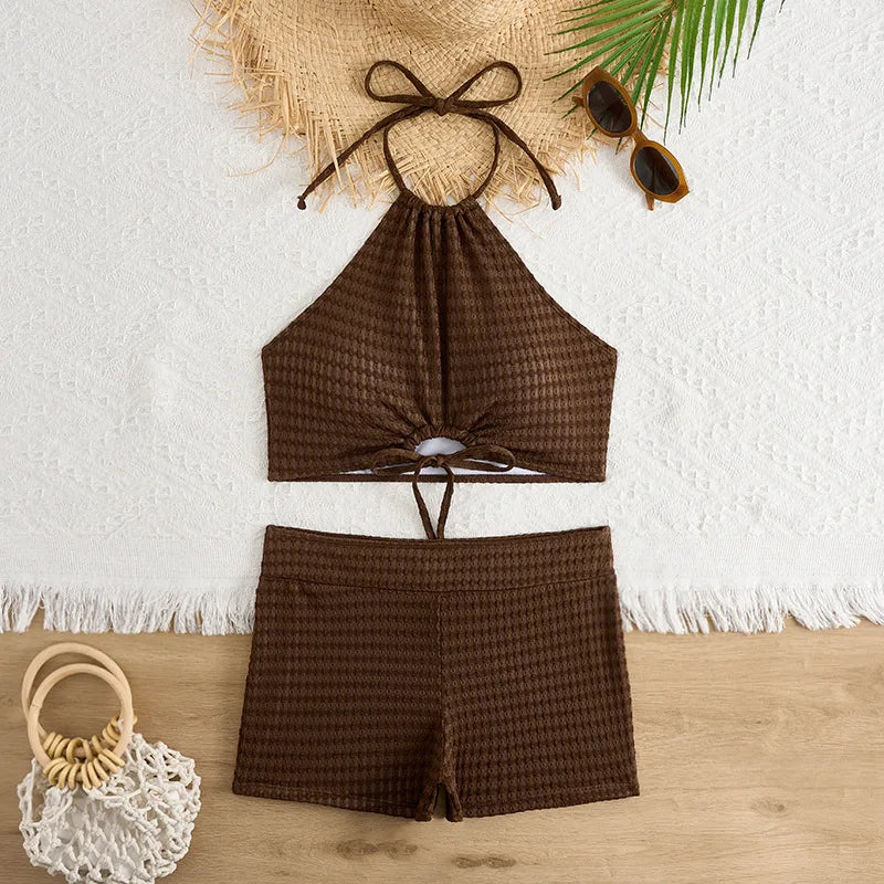 Sexy High Neck Bikini Sets Two Pieces High Waist Swimsuit Shorts Swimwear Female Thong Brazilian Biquini Beachwear Bathing Suit