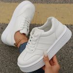 2025 White Platform Sports Shoes Women Autumn Winter Striped Lace Up Sneakers for Woman Sewing Pu Leather Vulcanize Shoes Mujer