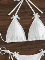 2026 New Solid White 2 Piece Swimsuit Sexy Bow Push Up Bra Triangle Bikini Set Beach Lace-up Thong Bathing Suit Micro Swimwear