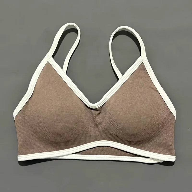Contrastline Bra Women Backless Knitted Sports Bra Solid Color Gym Fitness Top With Chest Cushion Sexy Suspender Yoga Sports Bra
