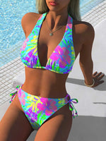 Sexy Blue Gradient Bikini Set Women V Neck Push Up Drawstring Side High Waist Swimsuit 2026 Beach Bathing Suit Holiday Swimwear
