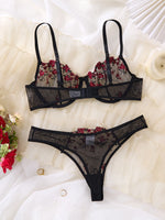A Set of Black Sexy Lingerie, Featuring Floral Patterns, Combining Allure and Sensuality in One ZA824028